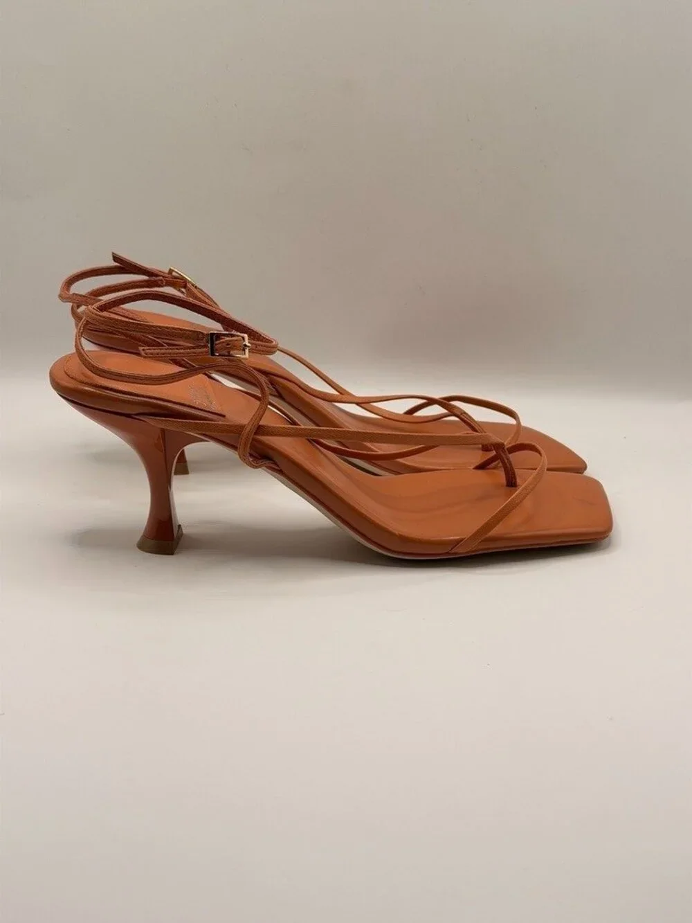 Jeffrey Campbell Women Fluxx Leather Burnt Orange Heel Sandal Sz 9.5